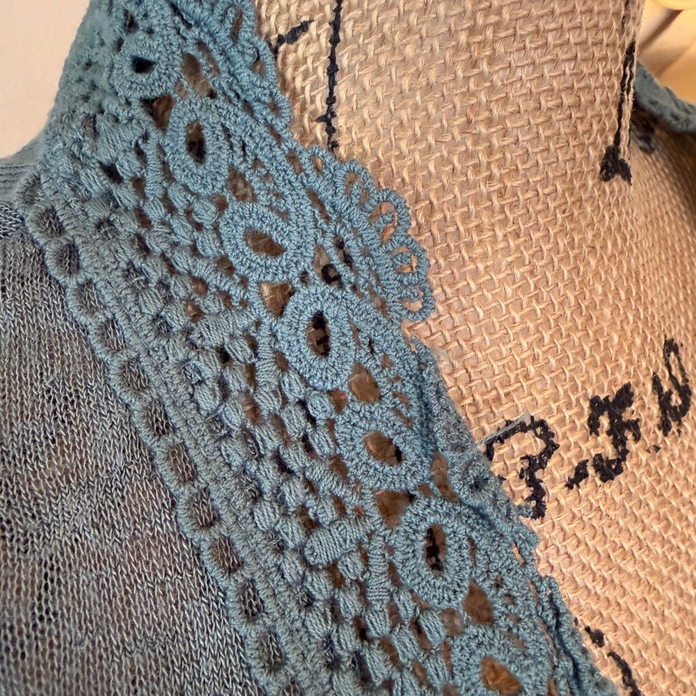 New Pink Republic Sage Green Open-Front Cardigan with Crotched Trim - Picture 5 of 13